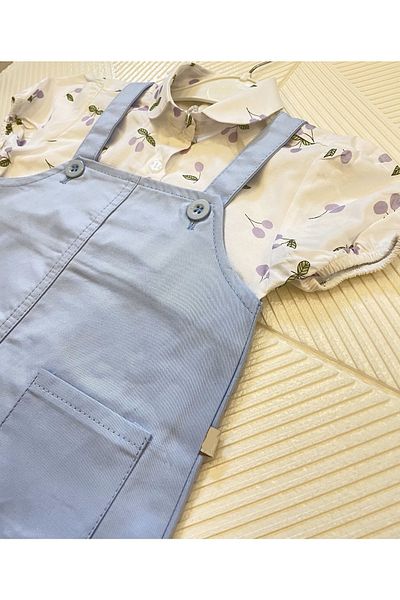 LADİN New Season Girl's Fruit Patterned Salopet Dress