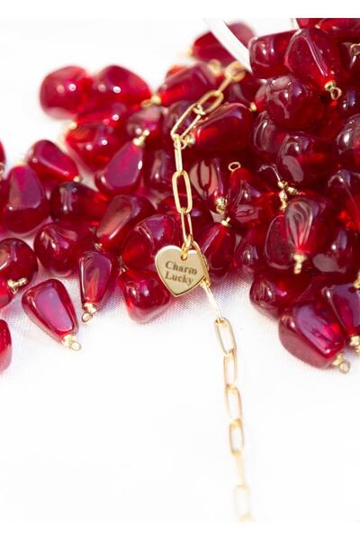 CHARMLUCKY Murano Nar Tanesi Salkım Kolye Harfli