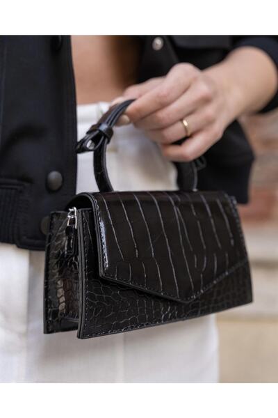 Tina Kroko Mini City Çanta Siyah