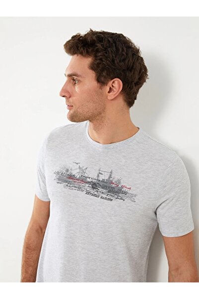 LC Waikiki Men's Stone Melange T-Shirt Crew Neck Short Sleeve Printed from Your Fashion Style