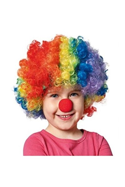 HAPPY VALLEY Unisex Renkli Palyaço Peruk Saç (bonus) Ve Burun Seti