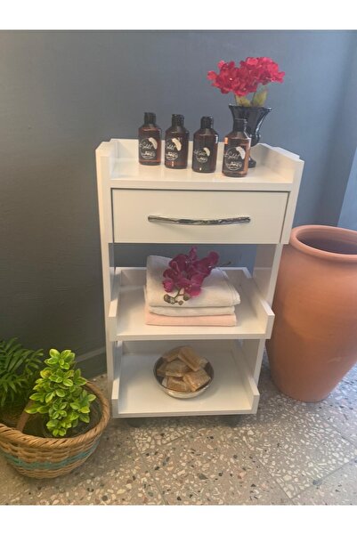 BYARZUDESIGN Tekerlekli Çekmeceli Beyaz Etejer