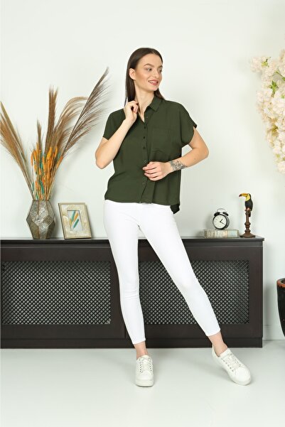 Bireysa Kısa Kol Viskon Kadın Oversize Gömlek