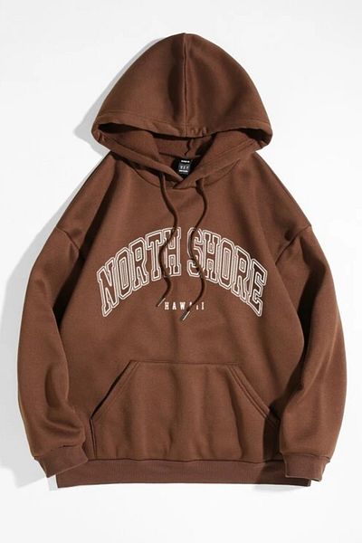 MODAGEN Unisex Καφέ North Shore φούτερ με στάμπα με κουκούλα oversize