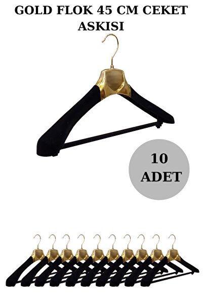 Manken İstanbul 10 Adet A Kalite Flok-gold Kaplama Plastik Ceket Askısı Kıyaf...