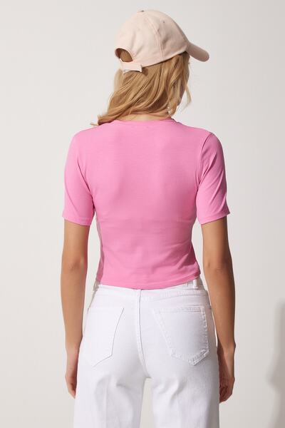 Happiness İstanbul Γυναικείο T-Shirt ανοιχτό ροζ Crew Crop με λαιμόκοψη UB00064