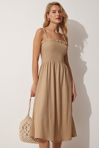 Happiness İstanbul Dámské letní pletené šaty s pružným pasem na sušenky CE00071