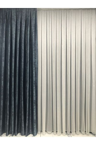 Taç Background Curtain Blue Backdrop (thin Line Detail) Luxury Jacquard Tight Pleat Background