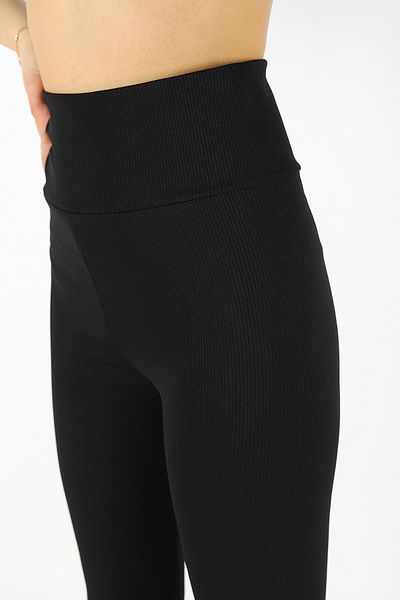 Kozik Colanți sport de damă, negri, cu talie înaltă, cu îngustare regulată, cu nervuri