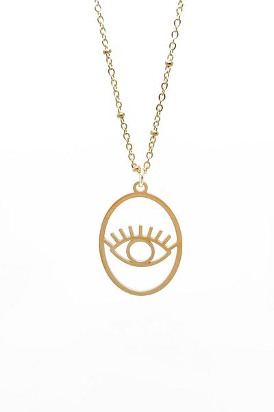 Chavin Gold Round Inside Eye Steel Necklace Et52sr