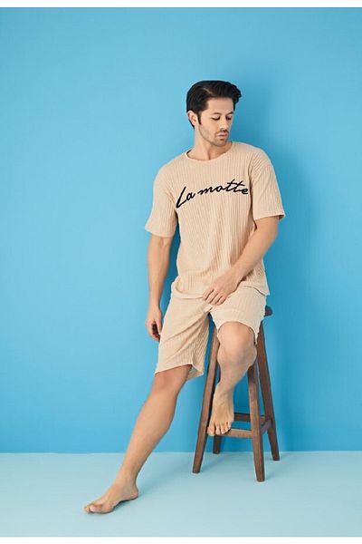 Ayans Pijama Ανδρικό Σετ Κάπρι με ραβδώσεις Oversize