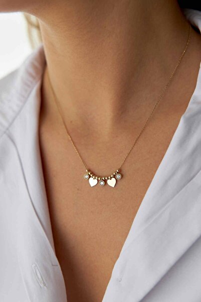 YAVUZ KUYUMCULUK 14 Ayar Altın Sıralı Sallantılı Kalp Kolye