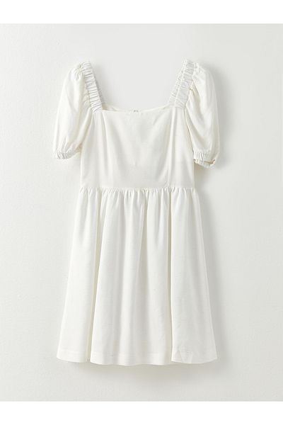 LC Waikiki Schlichtes, kurzärmliges Damenkleid mit herzförmigem Ausschnitt