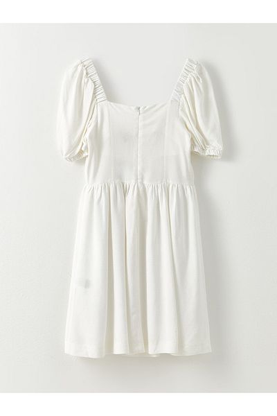 LC Waikiki Schlichtes, kurzärmliges Damenkleid mit herzförmigem Ausschnitt