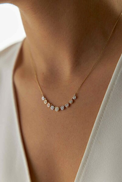 YAVUZ KUYUMCULUK 14 Ayar Altın Sıralı Taşlı Üç Renk Kolye