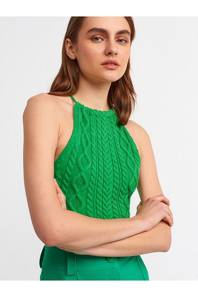 Dilvin 10152 Back Collar Lace Knitwear Athlete-green