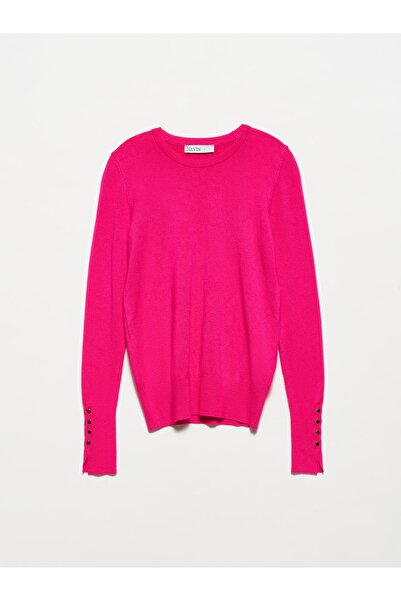 Dilvin guler rotund Pulover cu mâneci la mijloc - Fuchsia