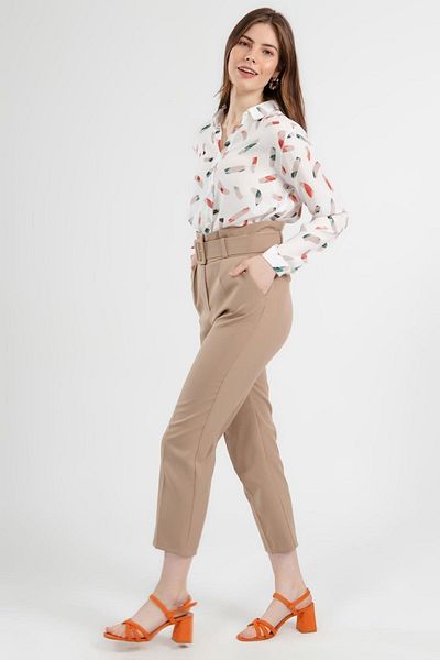 Pattaya Women's High Waist Belted Fabric Trousers Y20s110-6464