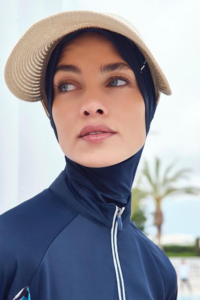 Haşema Σετ μαγιό Flamingo Navy Blue White Lycra 4 τεμαχίων Hijab