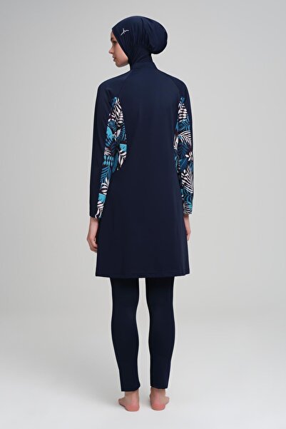 Haşema Фламінго синьо-білий лікра 4-х частинний комплект купальника для мусульманок