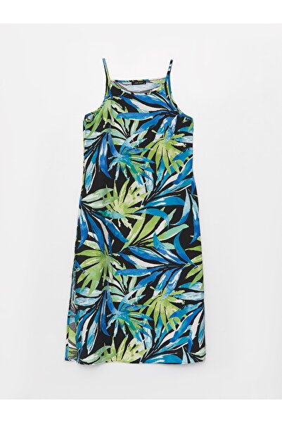 LC Waikiki Dámské šaty lněného vzhledu s čtvercovým výstřihem