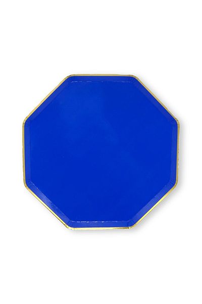 Mare Karnaval Octagonal Midnight Blue Gold Gilt Cardboard Party Plate 8 Pieces-18cm