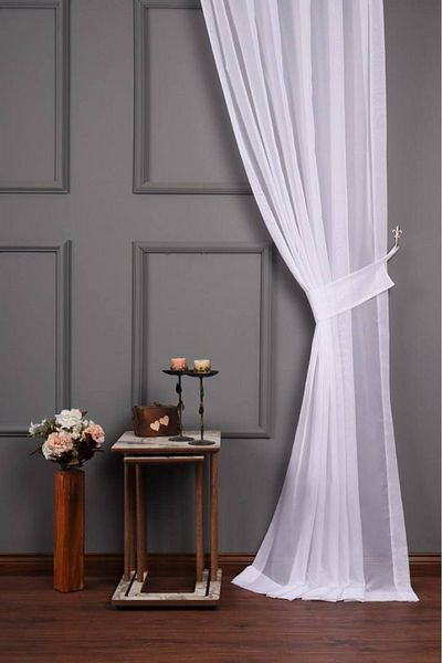 perdealemi White Color Tulle Background Curtain 100 X 250cm 1/3 Tight Pleat