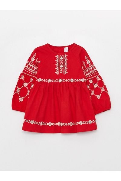 LC Waikiki Crew Neck Long Sleeve Embroidered Baby Girl Dress