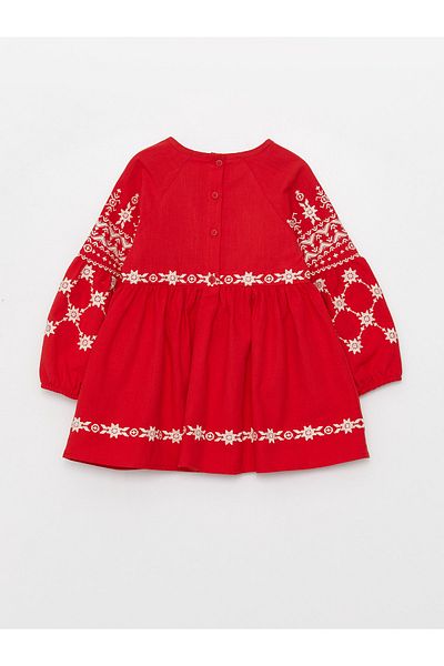 LC Waikiki Crew Neck Long Sleeve Embroidered Baby Girl Dress