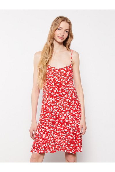 LC Waikiki Heart Collar Floral Strap Viscose Women's Dress
