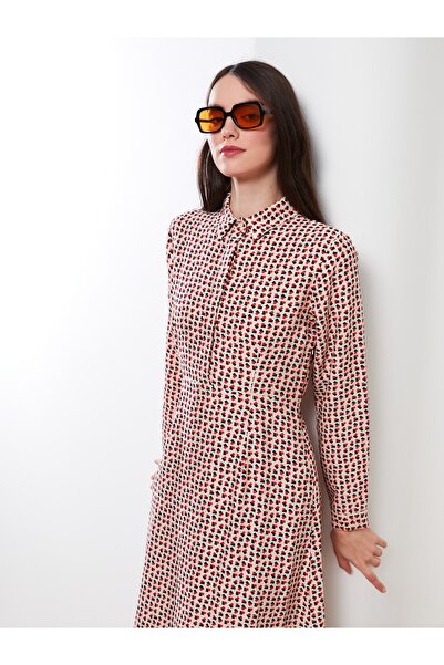 LC Waikiki Patterned Shirt Collar Long Sleeve Women's Dress