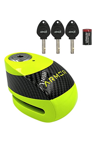 Armor قفل قرص دراجة نارية 610+mva أصفر 10 ملم مع إنذار (120 ديسيبل)