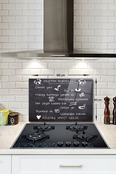 Decorita Protector de spate pentru aragaz din sticla |   Reguli de bucătărie - aspect de tablă |   40 cm X 60 cm
