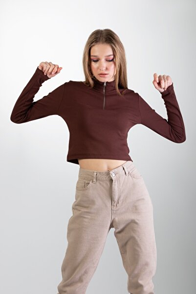 Pattaya Women's Ribbed Long Sleeve Crop Blouse P21s201-2319