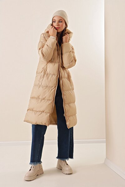 Pattaya Dámský dlouhý nafukovací hidžábový kabát s kapucí P22W201-0215