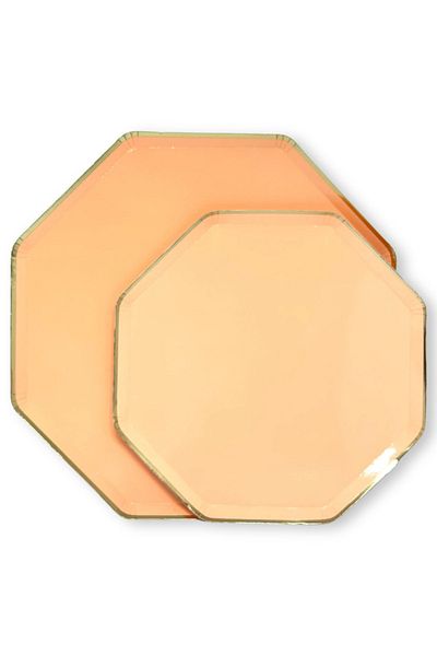 Mare Karnaval Octagonal Orange Gold Gilt Cardboard Party Plate 8 Pieces-18cm