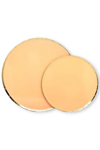 Mare Karnaval Round Orange Gold Gilded Cardboard Party Plate 8 Pieces-23cm