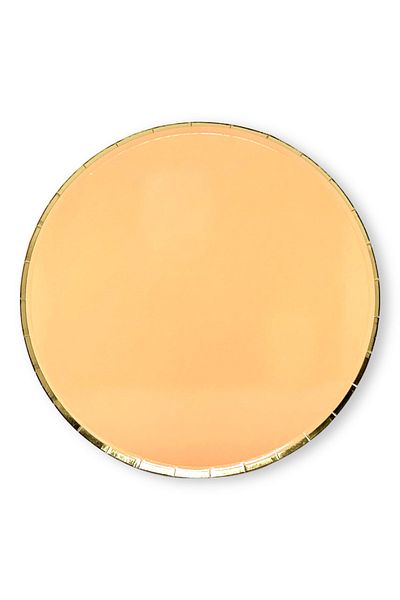 Mare Karnaval Round Orange Gold Gilded Cardboard Party Plate 8 Pieces-23cm