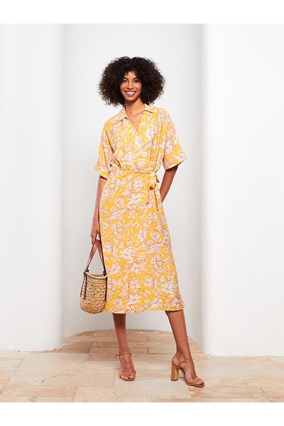LC Waikiki Shirt Collar Patterned Short Sleeve Viscose Women's Dress