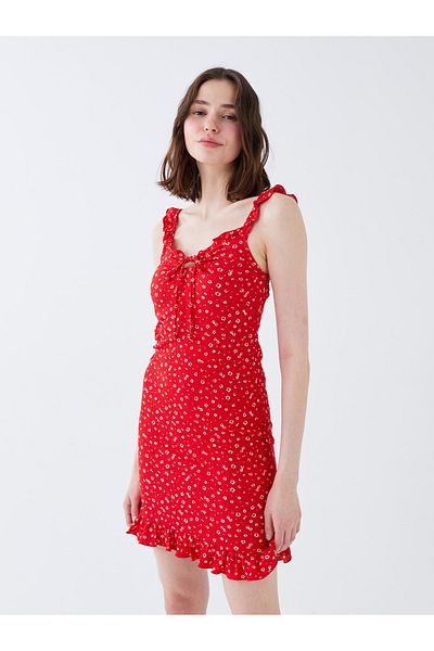 LC Waikiki Patterned Heart Collar Strap Women's Dress