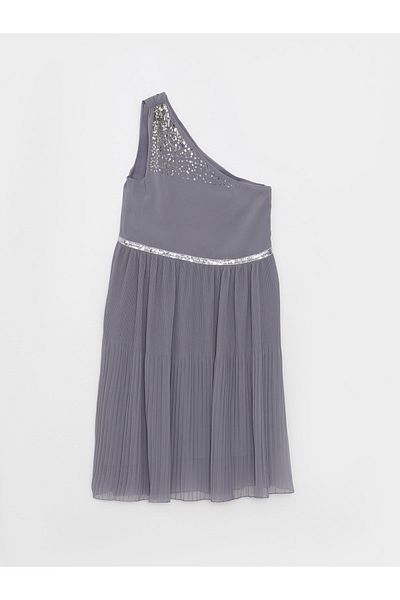 LC Waikiki Mit Pailletten besticktes, detailliertes One-Shoulder-Mädchenkleid