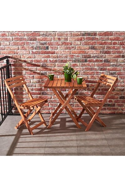 Just Home Katlanır Kayın Ahşap Bistro Set - Meşe