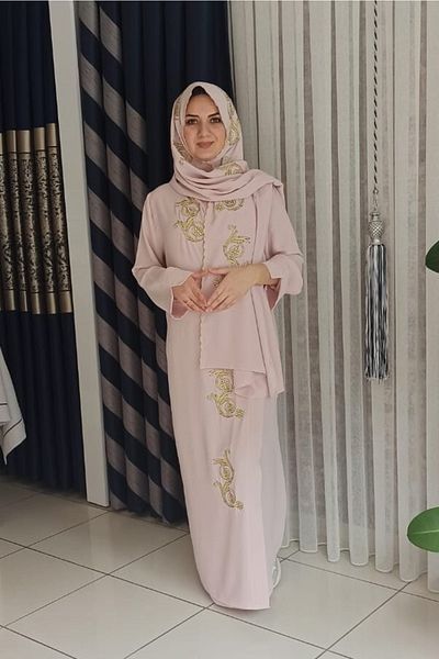 Misue Handmade Medina Silk Embroidered Tied Prayer Dress+shawl, Silk Morning Gown, Dowry Prayer Dress & Morning Gown