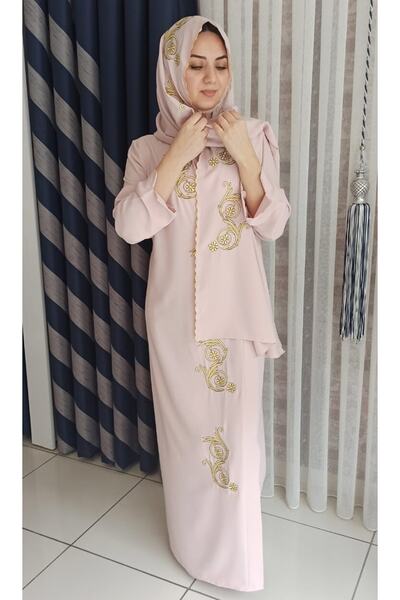 Misue Handmade Medina Silk Κεντητό Δέσιμο Ρόμπα προσευχής+σάλι, Μεταξωτό Peignoir, Προίκα Ρόμπα προσευχής & Peignoir