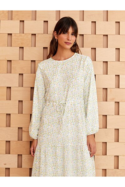 LC Waikiki Crew Neck Patterned Long Sleeve Chiffon Women's Dress