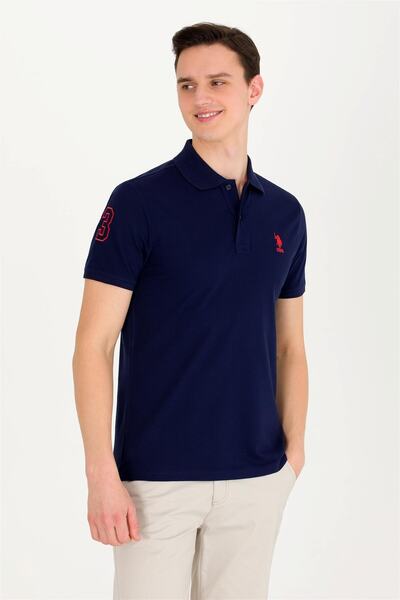 U.S. Polo Assn. Tricou cu gât polo, de bază, albastru bleumarin