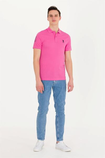U.S. Polo Assn. Ανδρικό μπλουζάκι με λαιμόκοψη ροζ πόλο Basic