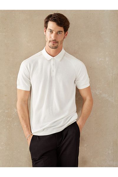 LC Waikiki Gestreifter Herren-Strickpullover mit Polokragen – kurze Ärmel