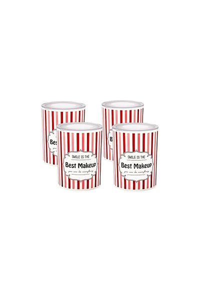 Cosiness Striped Patterned 4-Piece Jar Set with Transparent Lid - 0.8 Lt