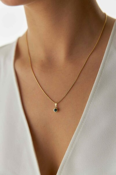 YAVUZ KUYUMCULUK 14 Ayar Altın Oval Balık Sırtı Yeşil Göz Kolye